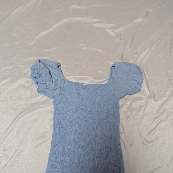 Baltic Born  Alana Smocked Midi Dress With Puff Sleeves Blue Bump Friendly - Picture 2 of 7